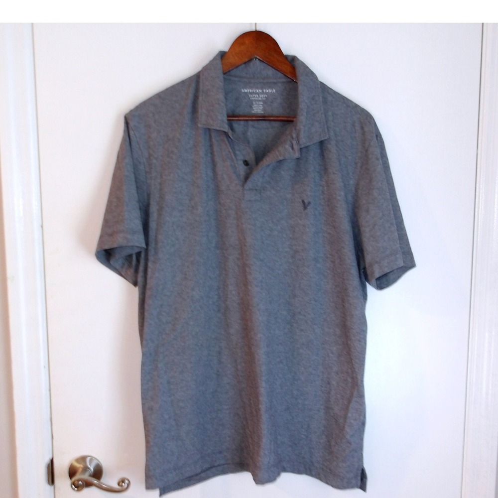 American Eagle Polo Shirt‎ Casual Everyday Short Sleeve Blue Gray Sz XL /#5323